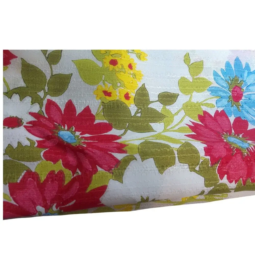 Vtg 70s Flower Power Pinch Pleat Curtains Retro Colorful Floral Drapes 2 Panels